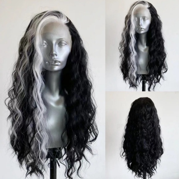 Black White BODY WAVYLace Front Wig NEW